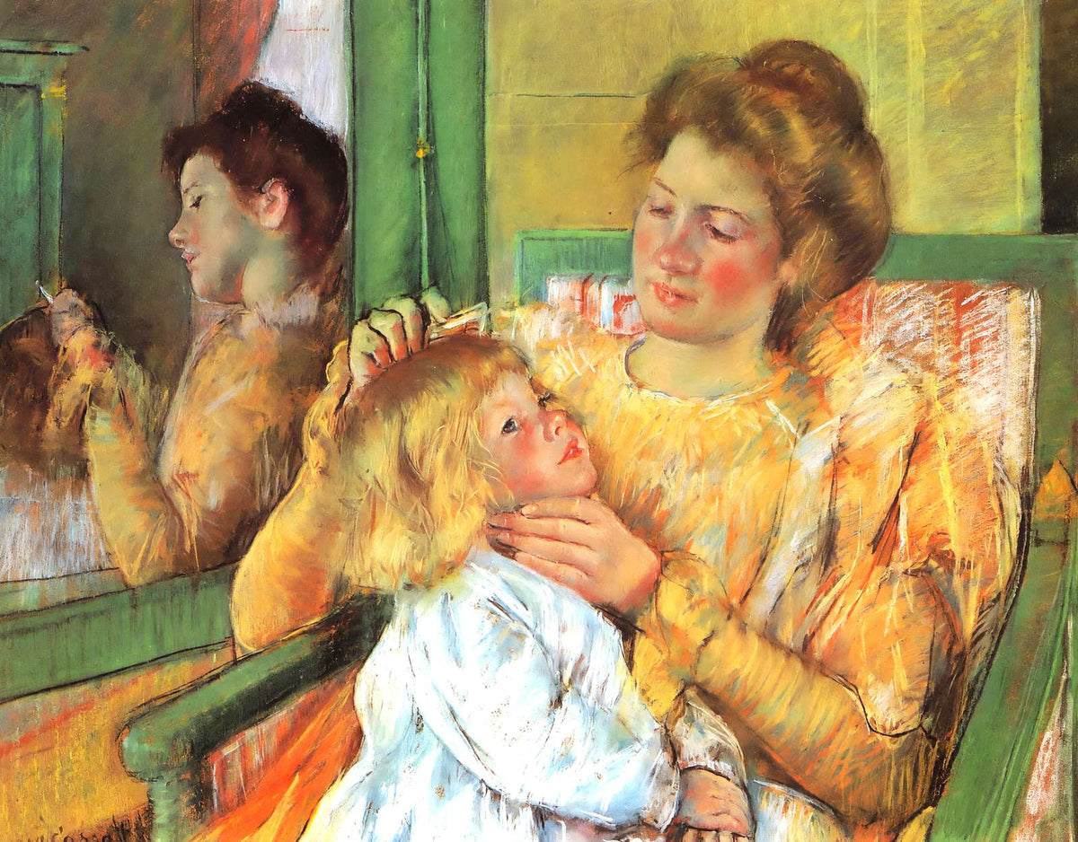 Mother Combing Her Child's Hair Art Print 1879 by Mary Cassatt (6 Sizes)