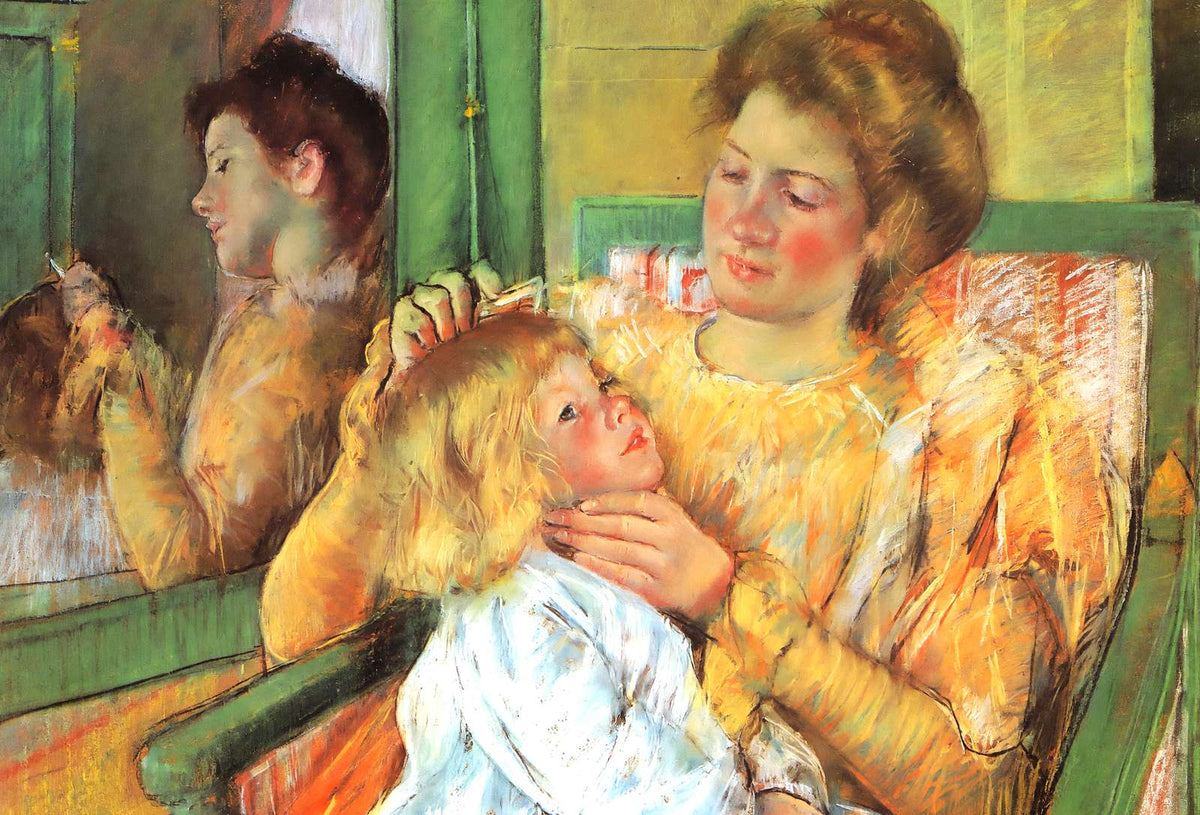 Mother Combing Her Child's Hair Art Print 1879 by Mary Cassatt (6 Sizes)