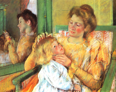 Mother Combing Her Child's Hair painting print by Mary Cassatt (1879)