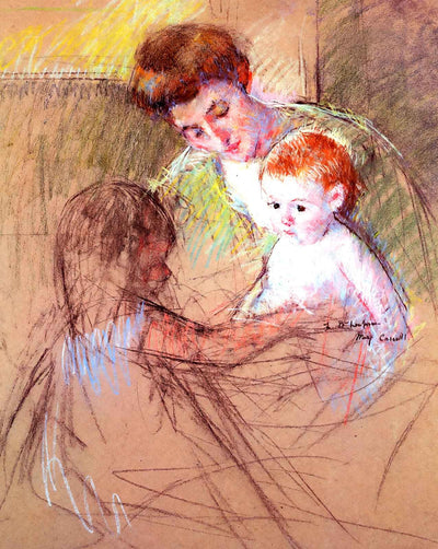 Mother and Daughter Looking at the Baby fine art print by Mary Cassatt (1905)