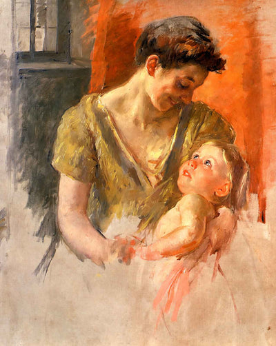 Mother and Child Smiling at Each Other fine art print by Mary Cassatt (1908)