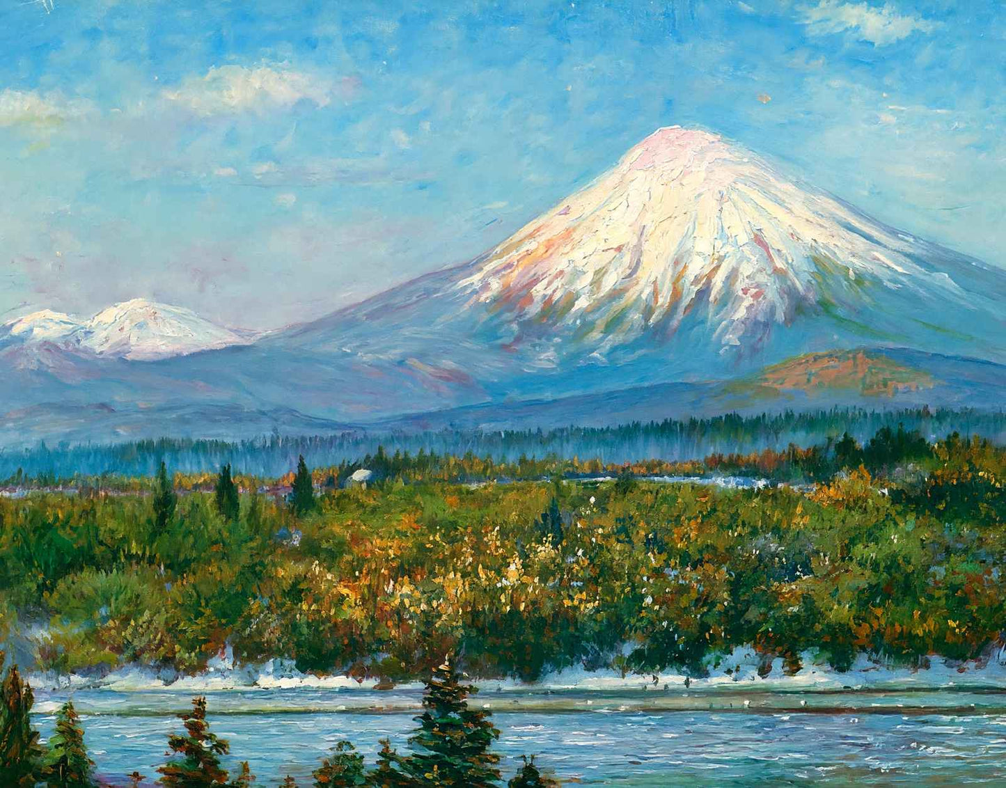 Mount St Helens from Columbia River Oregon in 1908 Painting Print (7 Sizes)