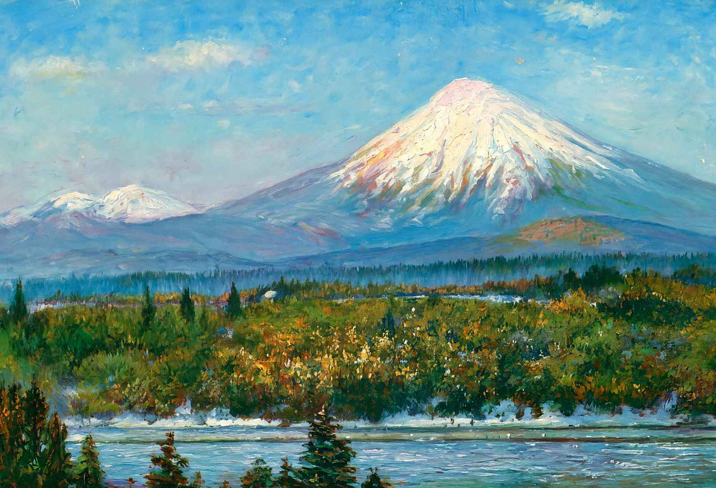 Mount St Helens from Columbia River Oregon in 1908 Painting Print (7 Sizes)