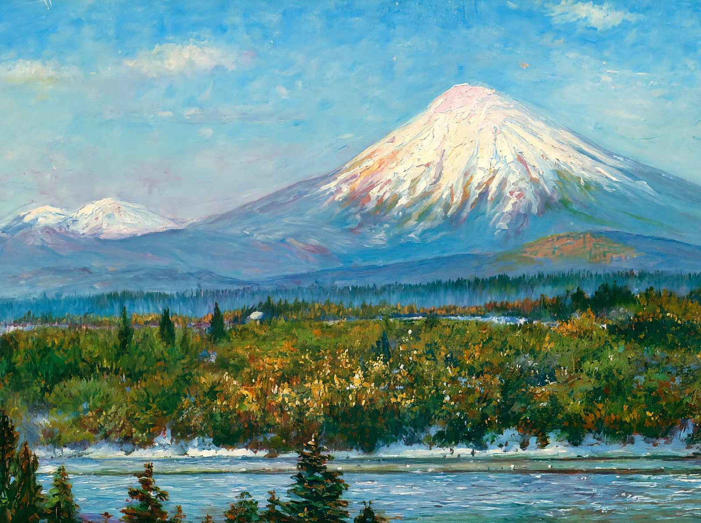 Mount St Helens from Columbia River Oregon in 1908 Painting Print (7 Sizes)