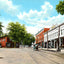 Nashawannuck Square with Horse-Drawn Vehicles, Easthampton, MA Vintage Print