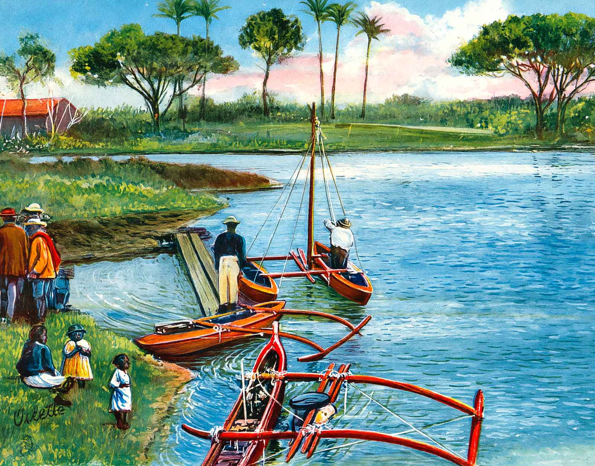 Native Boats and Fishermen Hawaii in 1908 Vintage Print (7 Sizes)