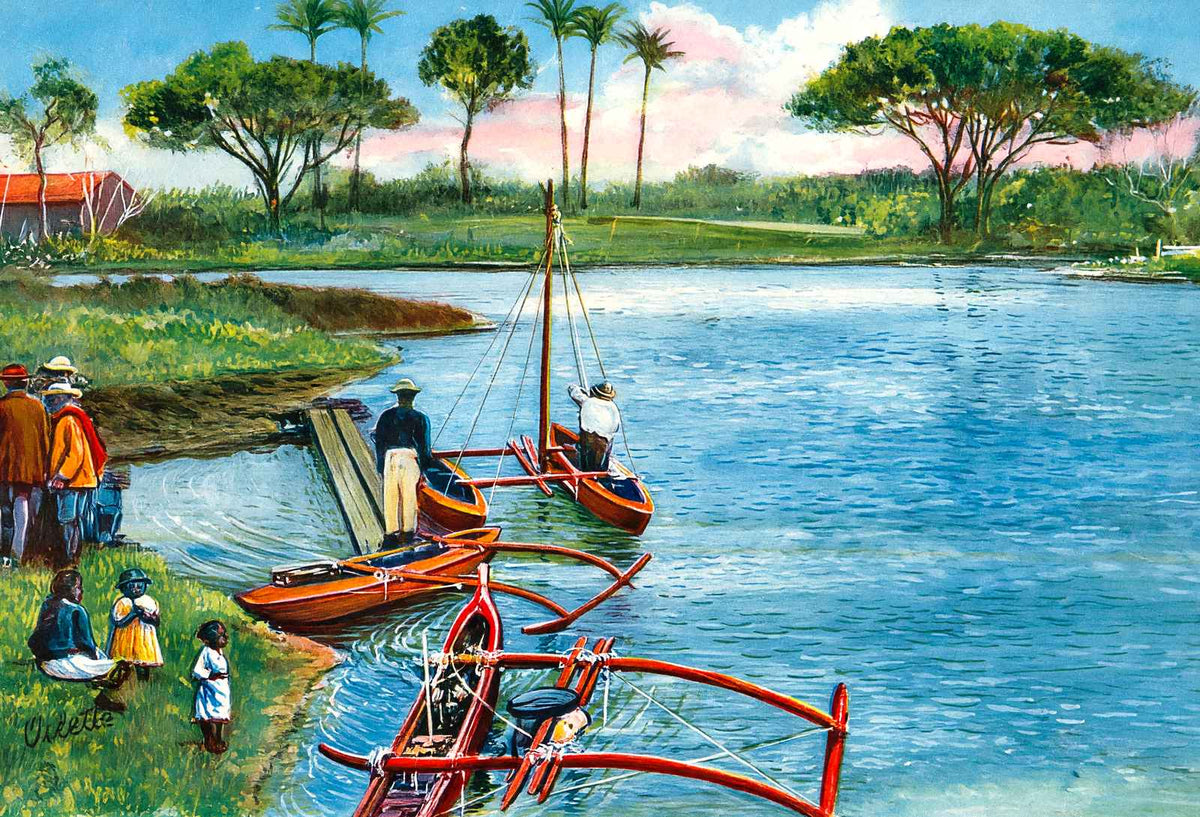 Native Boats and Fishermen Hawaii in 1908 Vintage Print (7 Sizes)