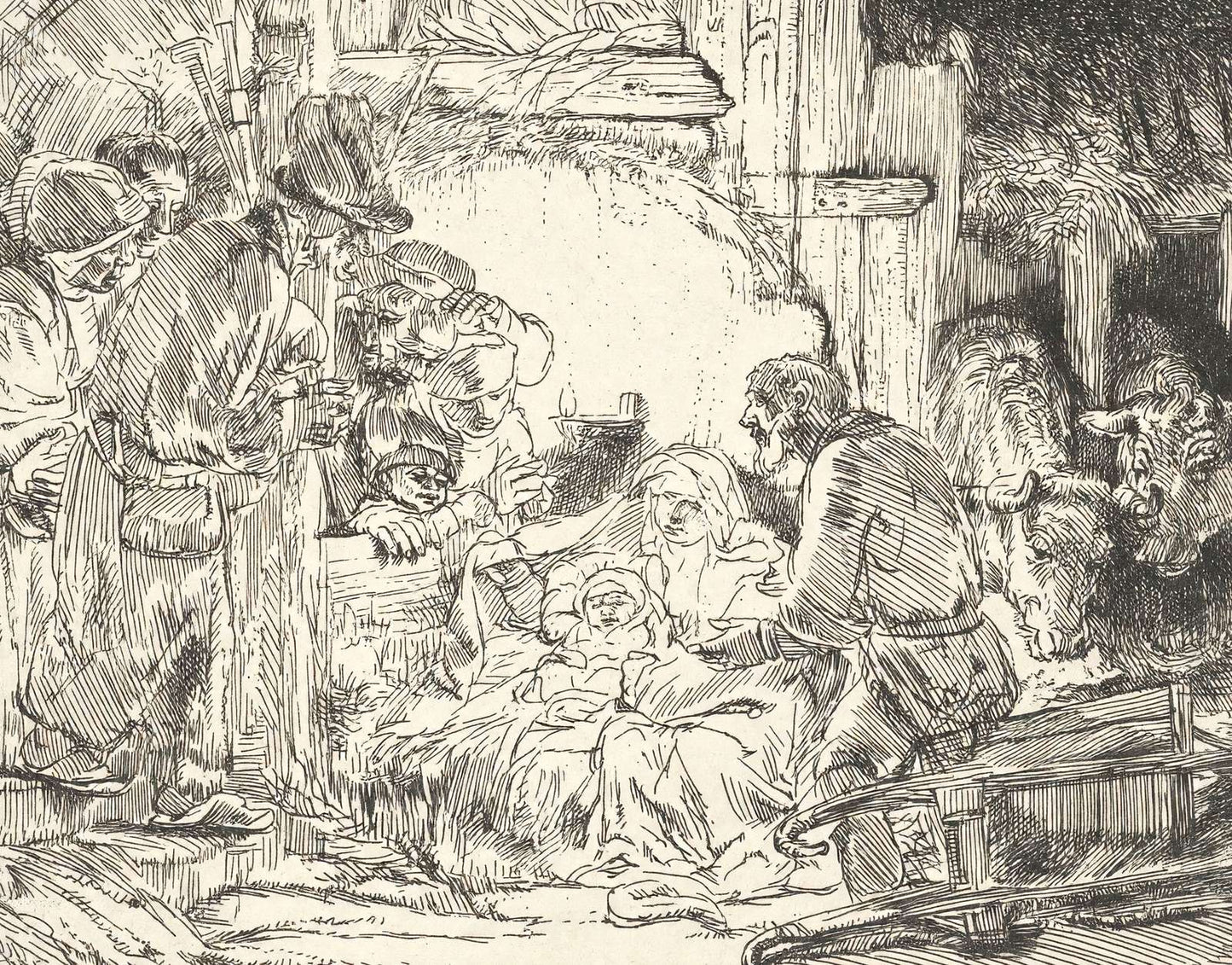 Nativity Art Print 1654 Drawing by Rembrandt (6 Sizes) - Restored Reproduction
