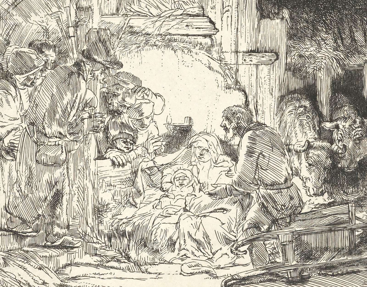Nativity Art Print 1654 Drawing by Rembrandt (6 Sizes) - Restored Reproduction