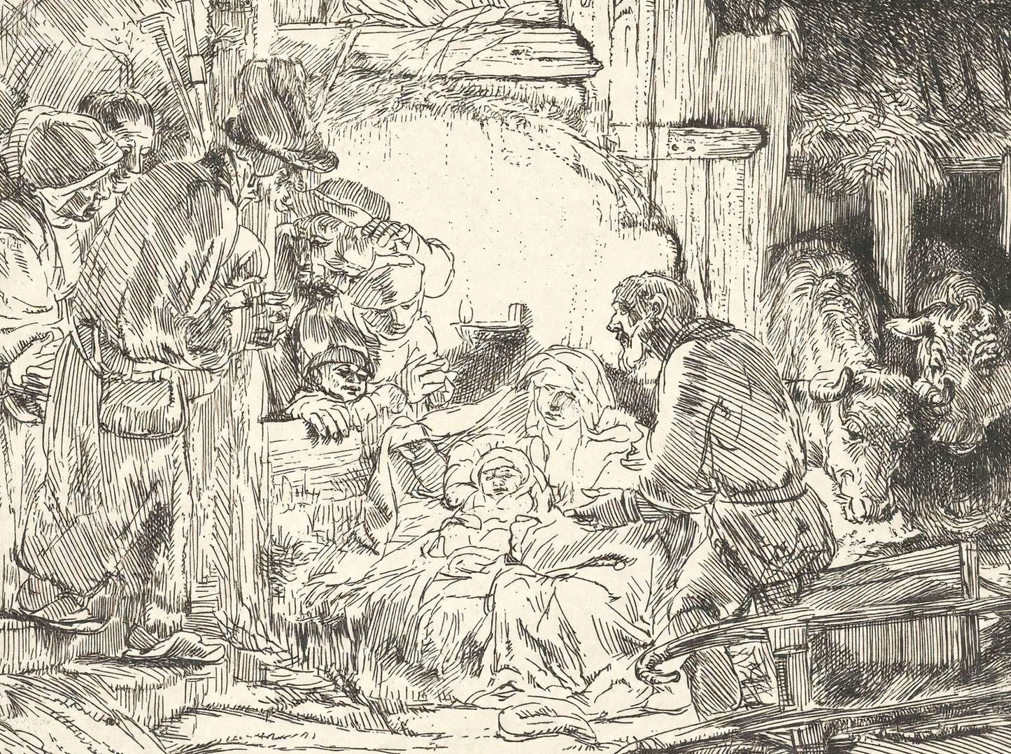 Nativity Art Print 1654 Drawing by Rembrandt (6 Sizes) - Restored Reproduction