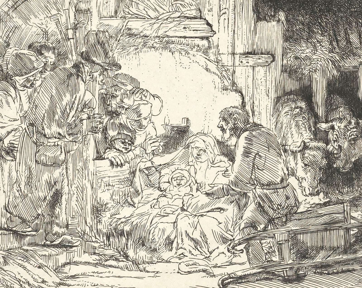 Nativity drawing print by Rembrandt (1654)