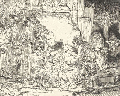 Nativity drawing print by Rembrandt (1654)