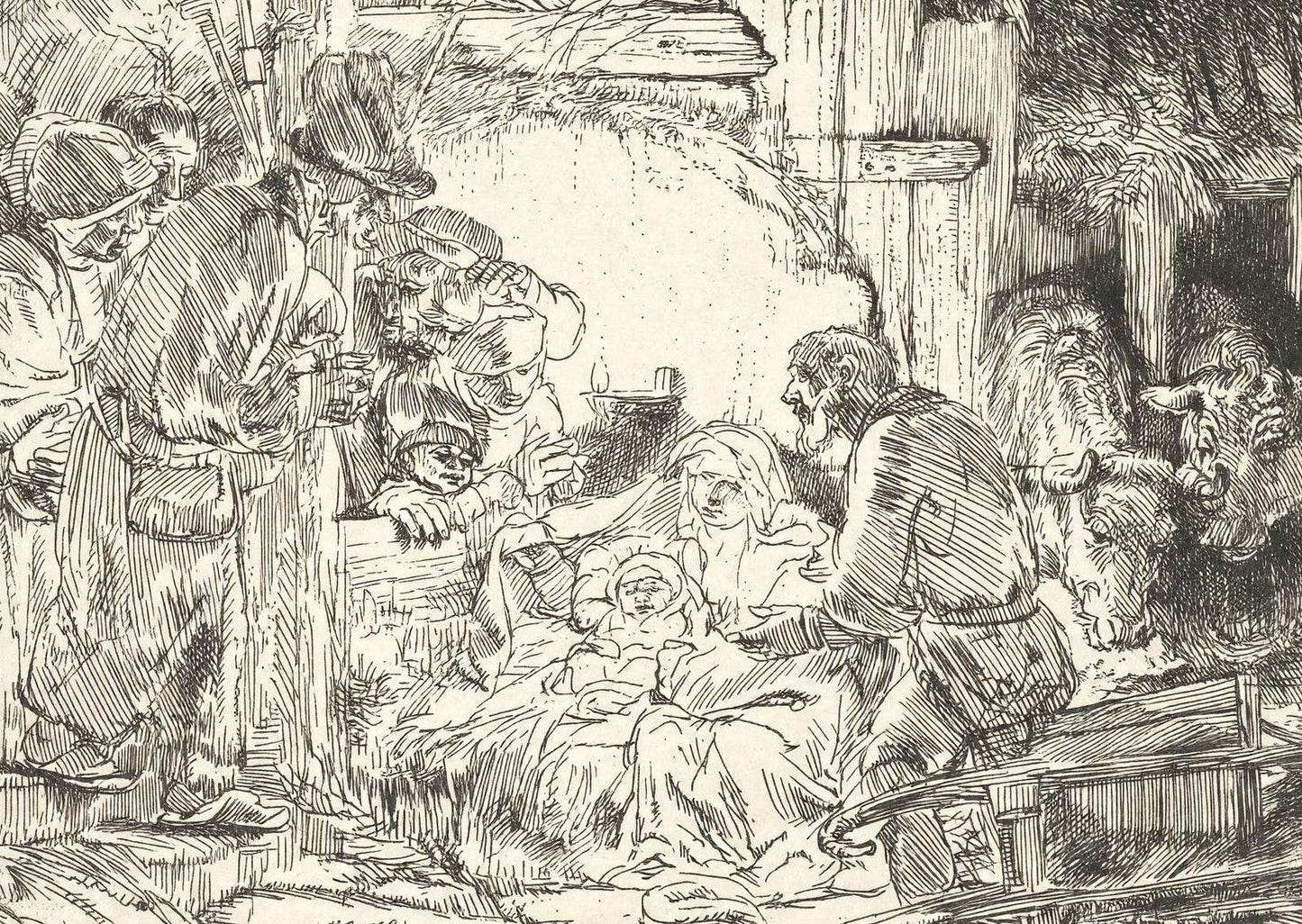 Nativity Art Print 1654 Drawing by Rembrandt (6 Sizes) - Restored Reproduction