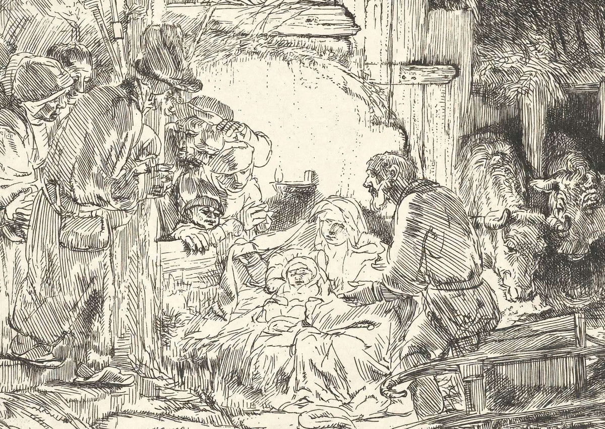 Nativity Art Print 1654 Drawing by Rembrandt (6 Sizes) - Restored Reproduction