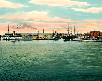 Navy Yard in Portsmouth in 1905 vintage print