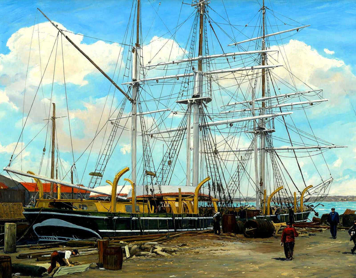 Whaling Bark Preparing for a Cruise, New Bedford, MA in 1905 Art Print (7 Sizes)