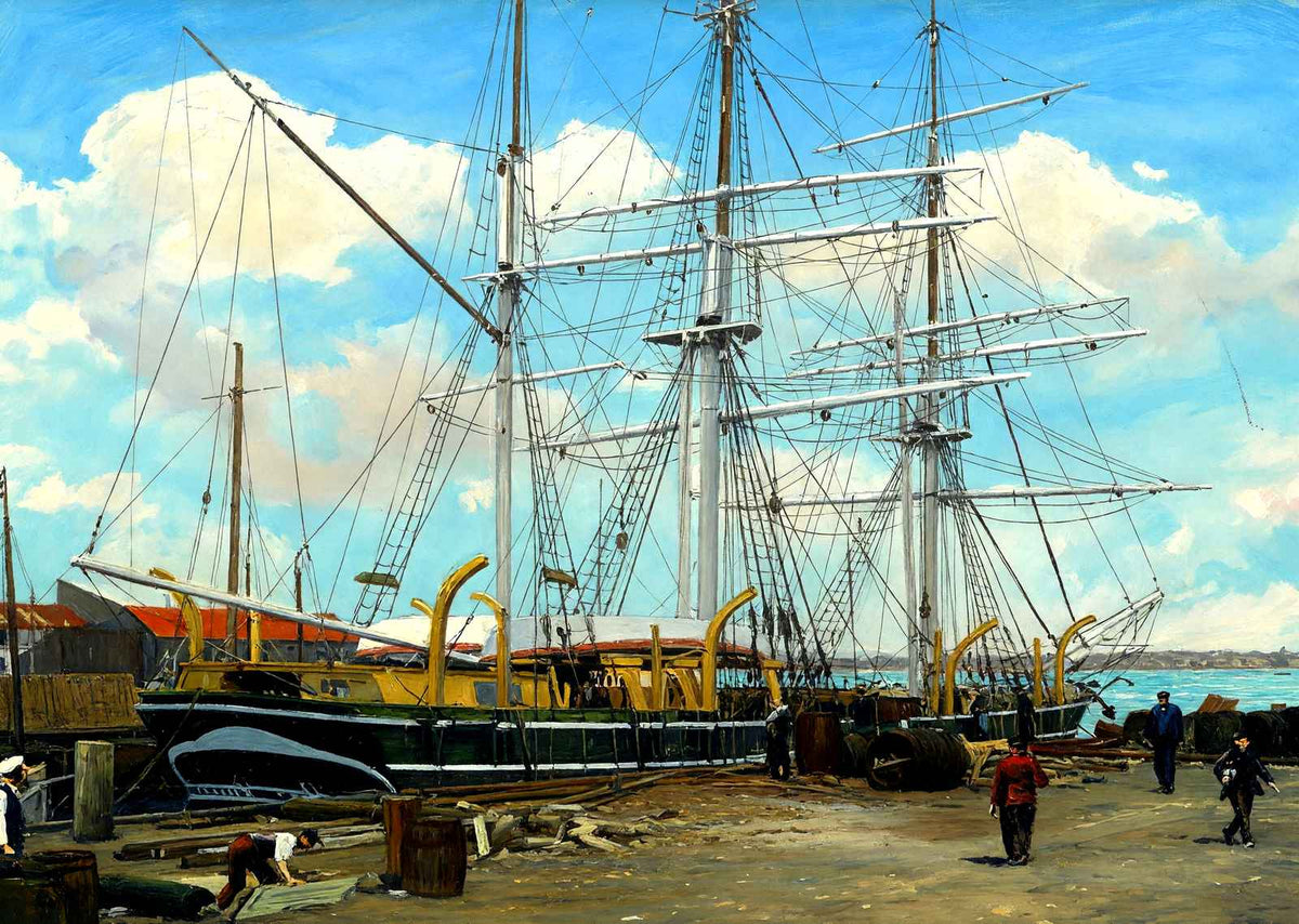 Whaling Bark Preparing for a Cruise, New Bedford, MA in 1905 Art Print (7 Sizes)
