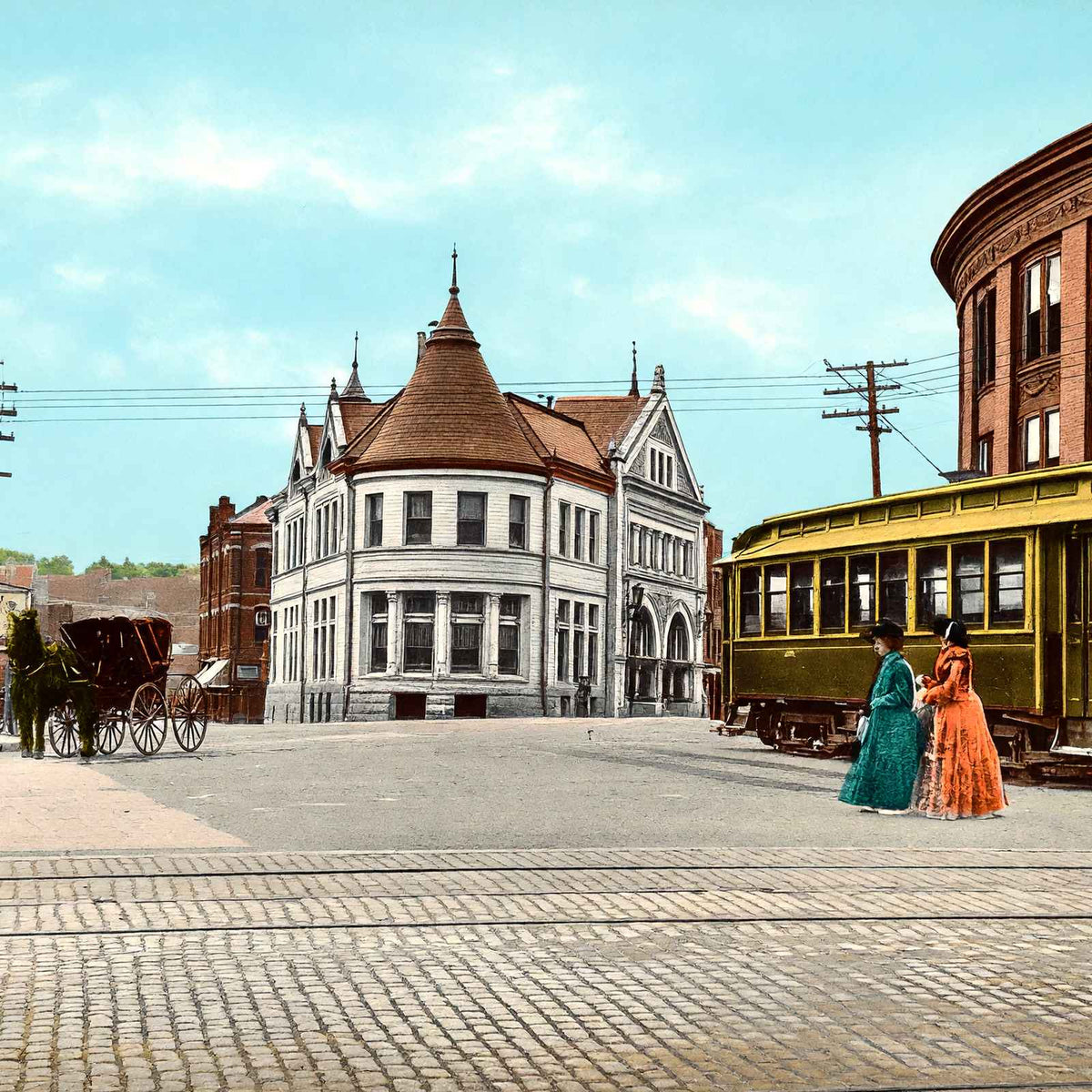 The Square, Newton, Massachusetts in 1907 Vintage Print (7 Sizes) - Reproduction