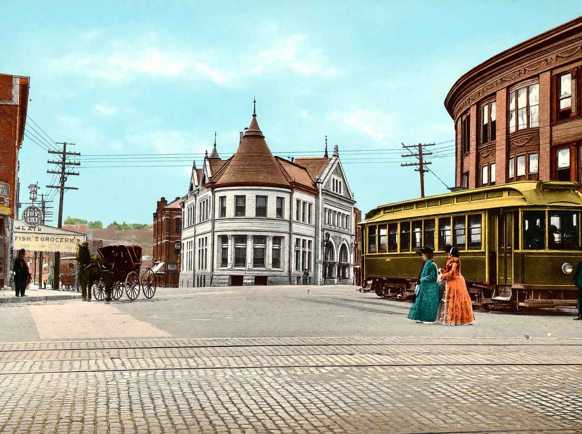 The Square, Newton, Massachusetts in 1907 Vintage Print (7 Sizes) - Reproduction