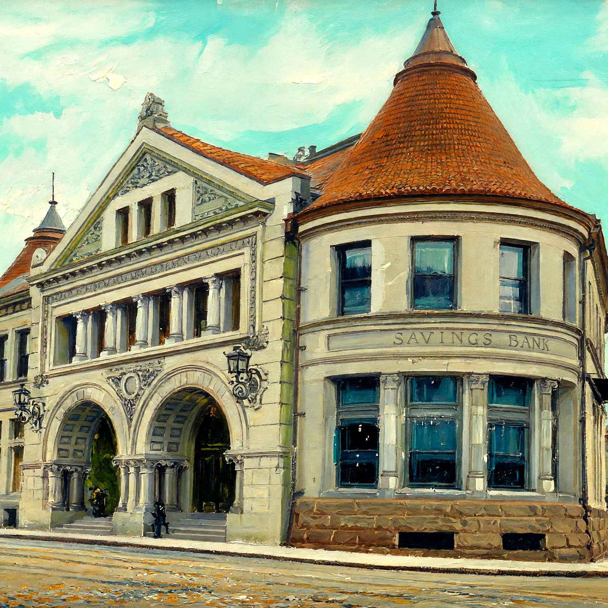 National Bank and Savings Bank, Newton, MA in 1907 Art Print (7 Sizes)