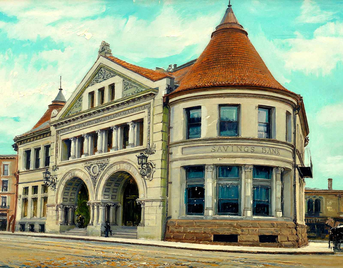 National Bank and Savings Bank, Newton, MA in 1907 Art Print (7 Sizes)