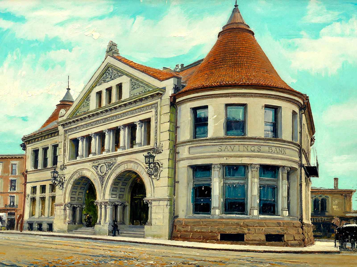National Bank and Savings Bank, Newton, MA in 1907 Art Print (7 Sizes)