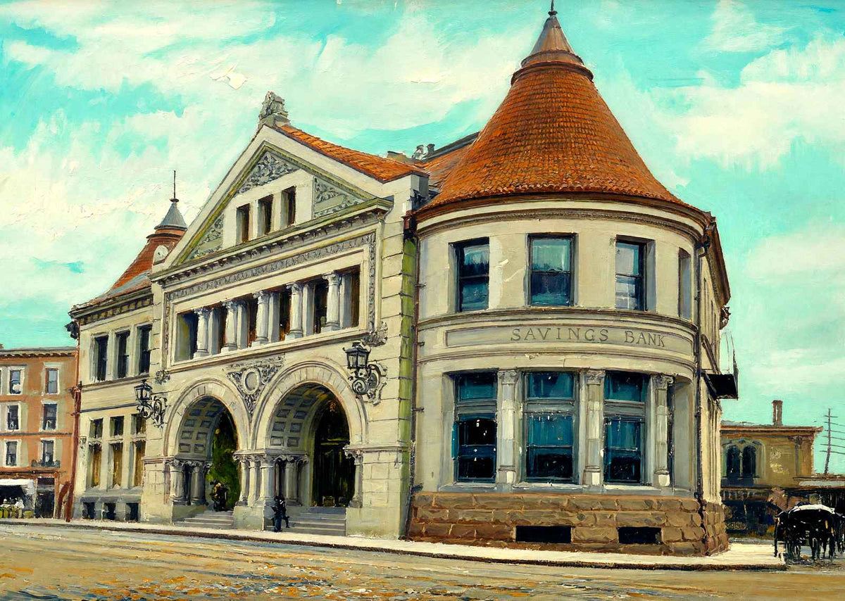 National Bank and Savings Bank, Newton, MA in 1907 Art Print (7 Sizes)