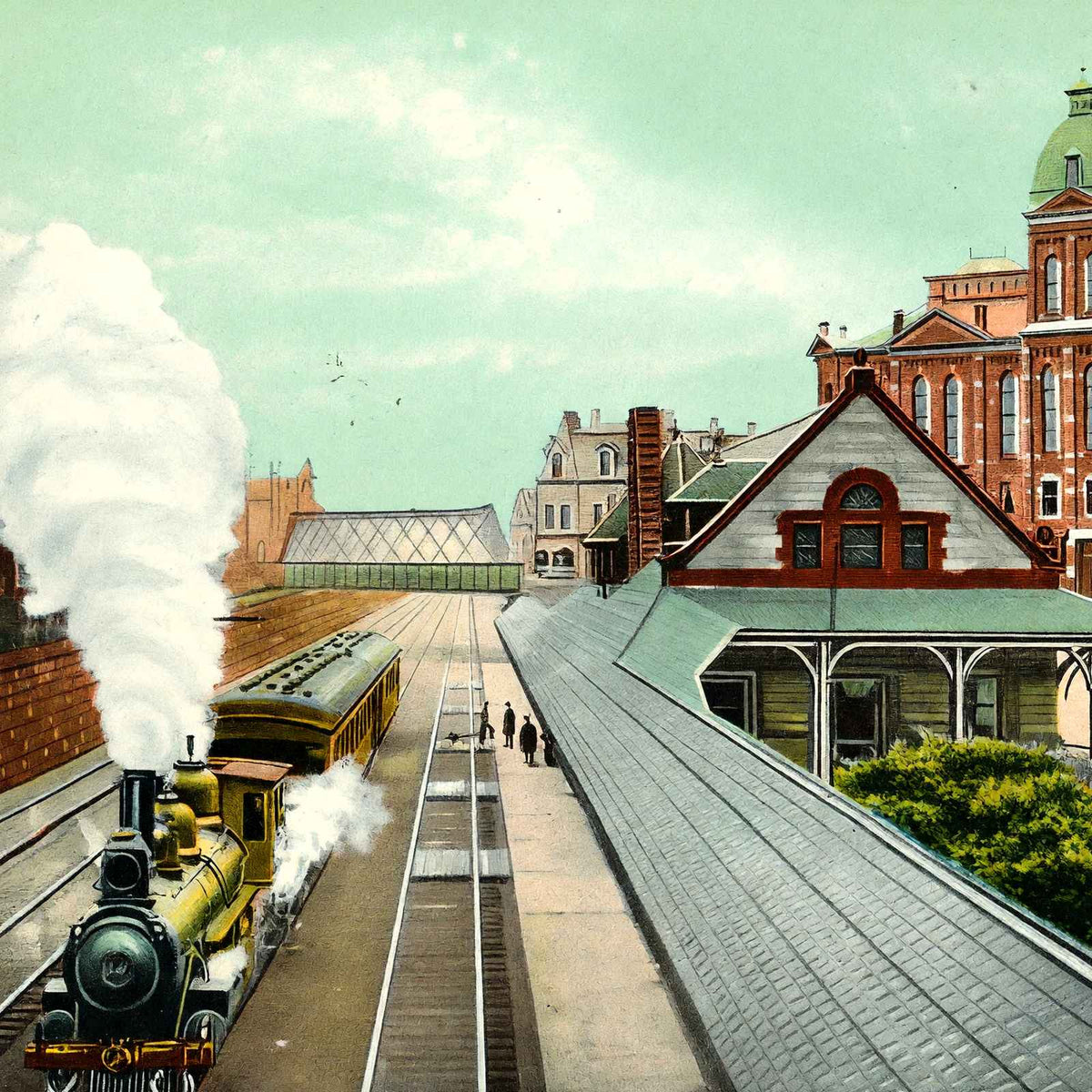 NYC & HRR Station, Newton, MA in 1907 Vintage Print (7 Sizes)