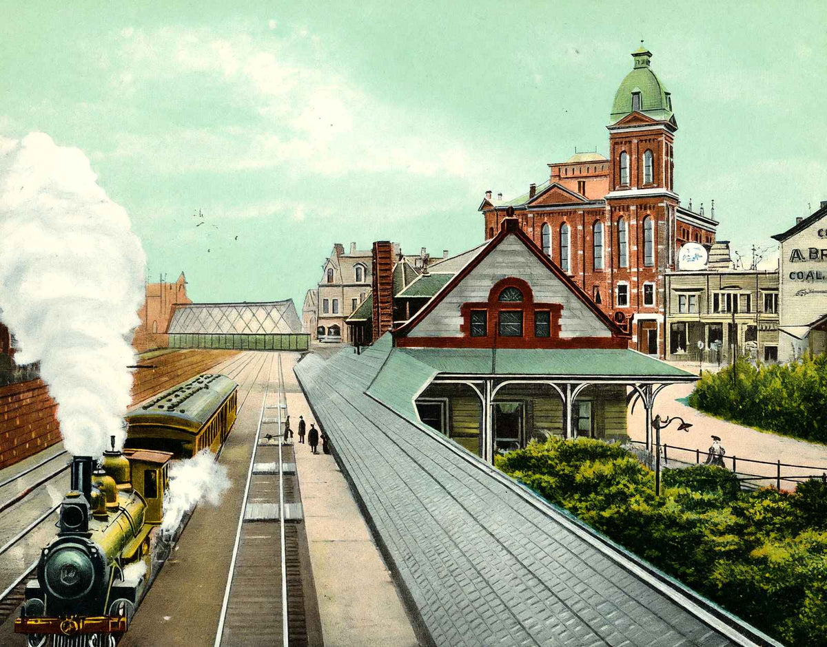 NYC & HRR Station, Newton, MA in 1907 Vintage Print (7 Sizes)