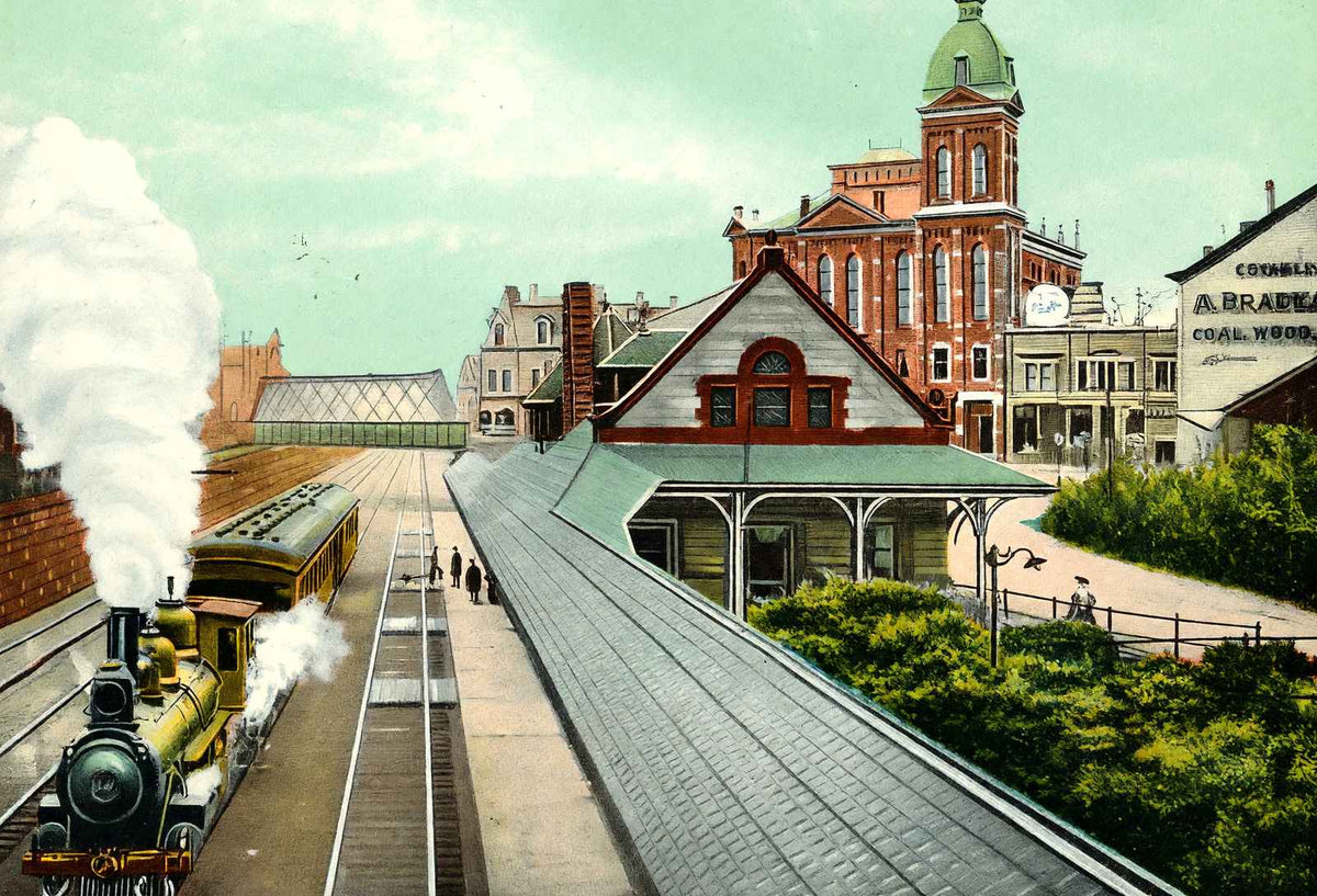 NYC & HRR Station, Newton, MA in 1907 Vintage Print (7 Sizes)