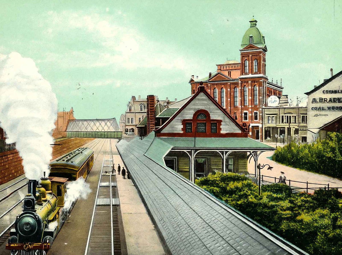 NYC & HRR Station, Newton, MA in 1907 Vintage Print (7 Sizes)