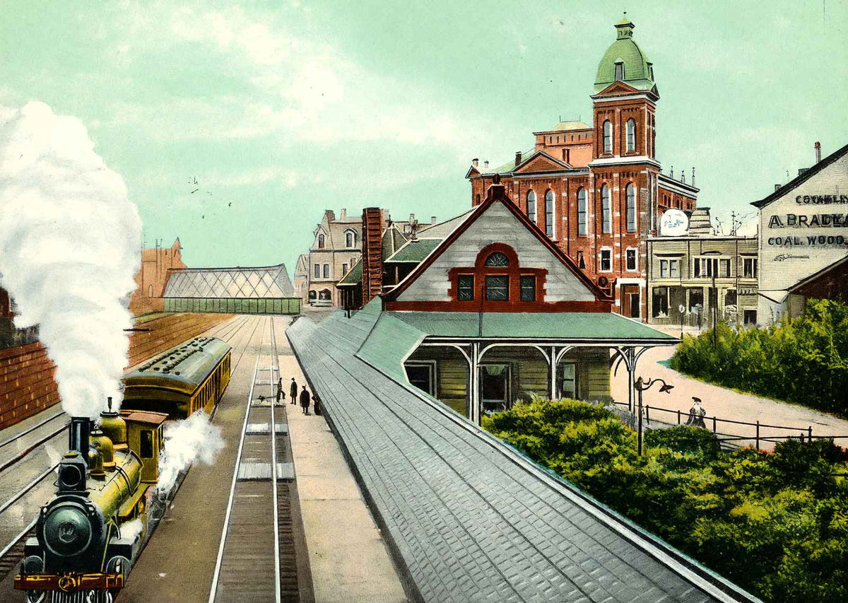 NYC & HRR Station, Newton, MA in 1907 Vintage Print (7 Sizes)
