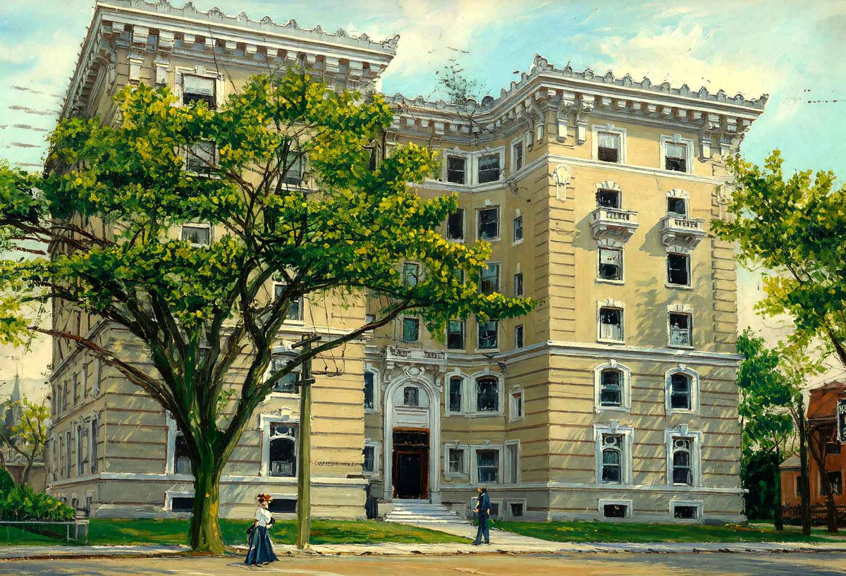 The Evans, Newton, Massachusetts in 1907 Painting Print (7 Sizes) - Retouched
