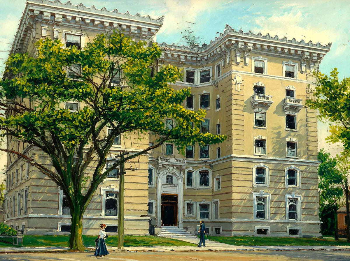 The Evans, Newton, Massachusetts in 1907 Painting Print (7 Sizes) - Retouched