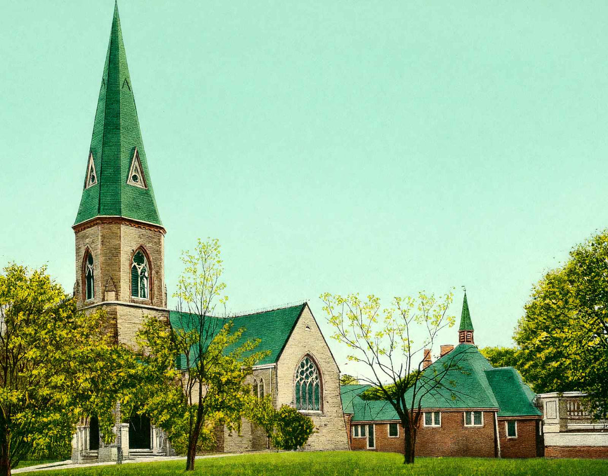 Grace Episcopal Church, Newton, Massachusetts in 1907 Vintage Print (7 Sizes)