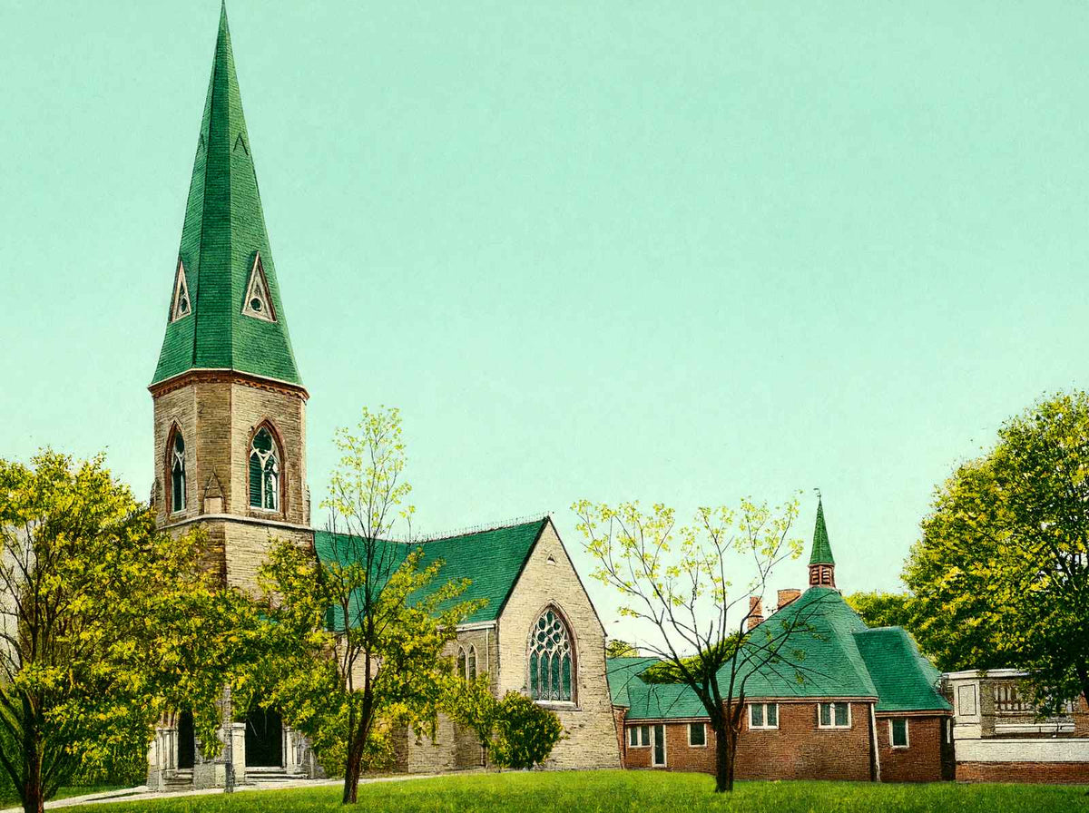 Grace Episcopal Church, Newton, Massachusetts in 1907 Vintage Print (7 Sizes)