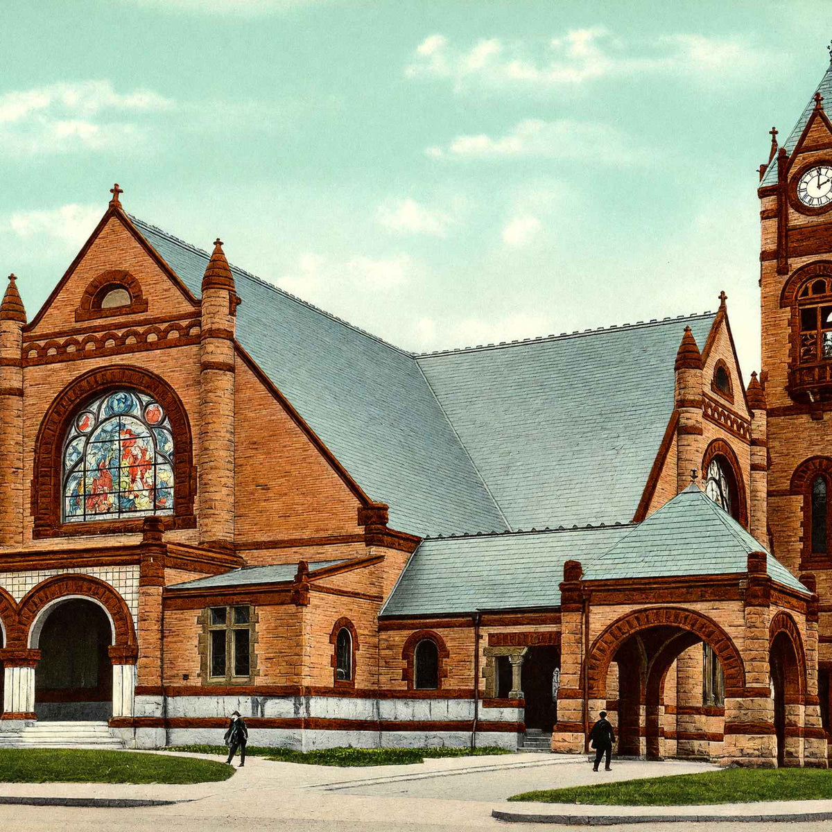 Eliot Congregational Church, Newton, MA in 1907 Vintage Print (7 Sizes)