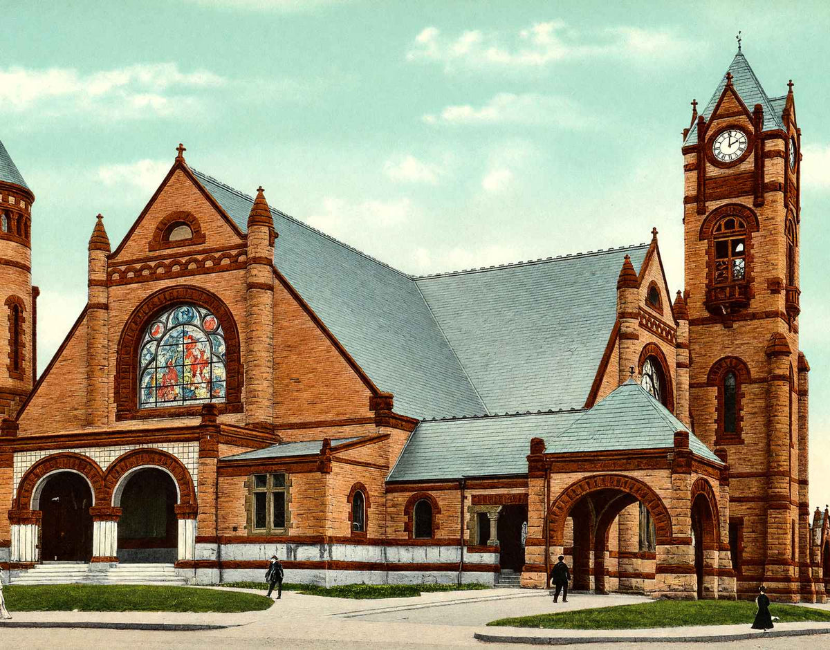 Eliot Congregational Church, Newton, MA in 1907 Vintage Print (7 Sizes)