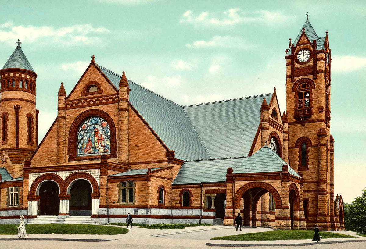 Eliot Congregational Church, Newton, MA in 1907 Vintage Print (7 Sizes)