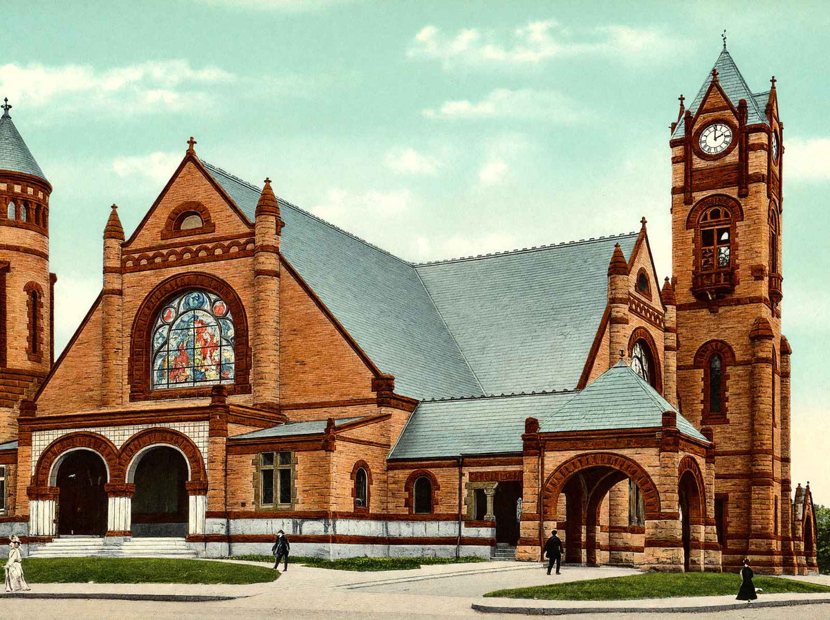 Eliot Congregational Church, Newton, MA in 1907 Vintage Print (7 Sizes)