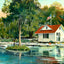 Boat House City Park New Orleans in 1908 Painting Print (7 Sizes) - Restored