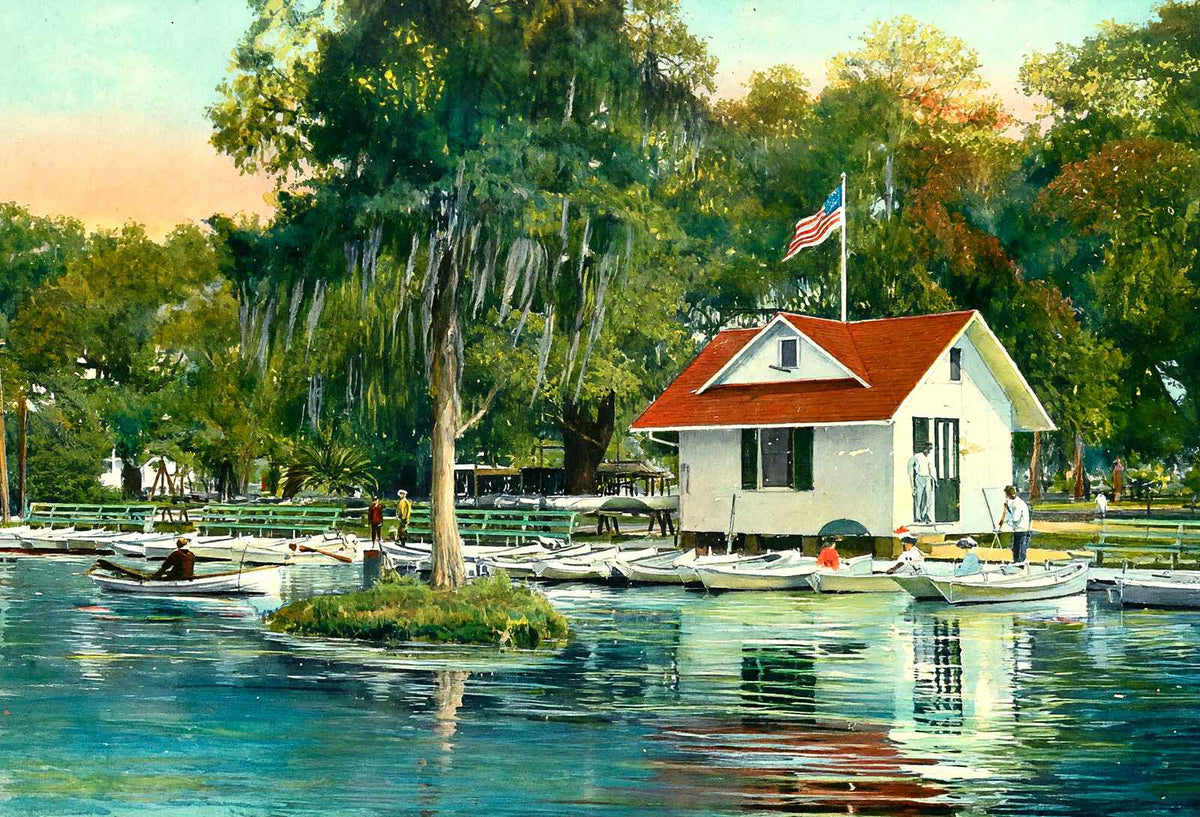 Boat House City Park New Orleans in 1908 Painting Print (7 Sizes) - Restored