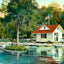 Boat House City Park New Orleans in 1908 Painting Print (7 Sizes) - Restored