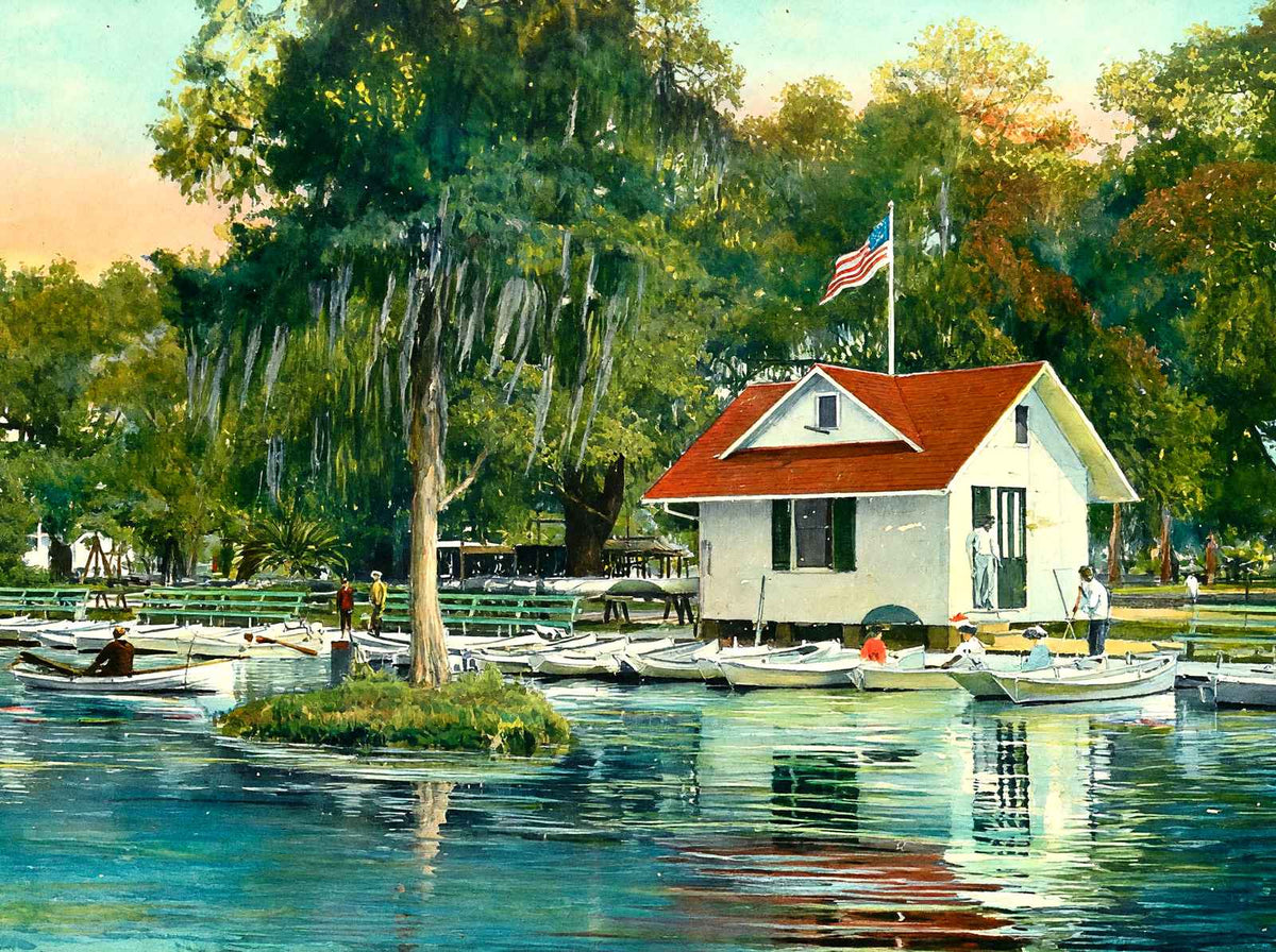 Boat House City Park New Orleans in 1908 Painting Print (7 Sizes) - Restored