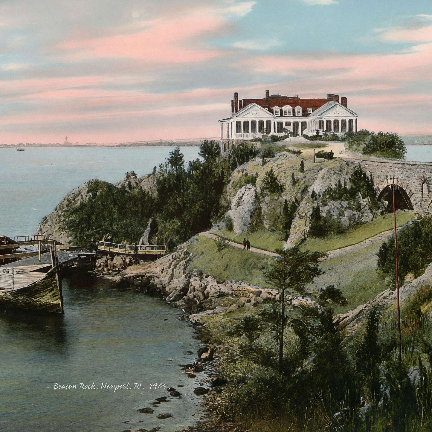 Beacon Rock Newport RI in 1905 Vintage Print (7 Sizes)