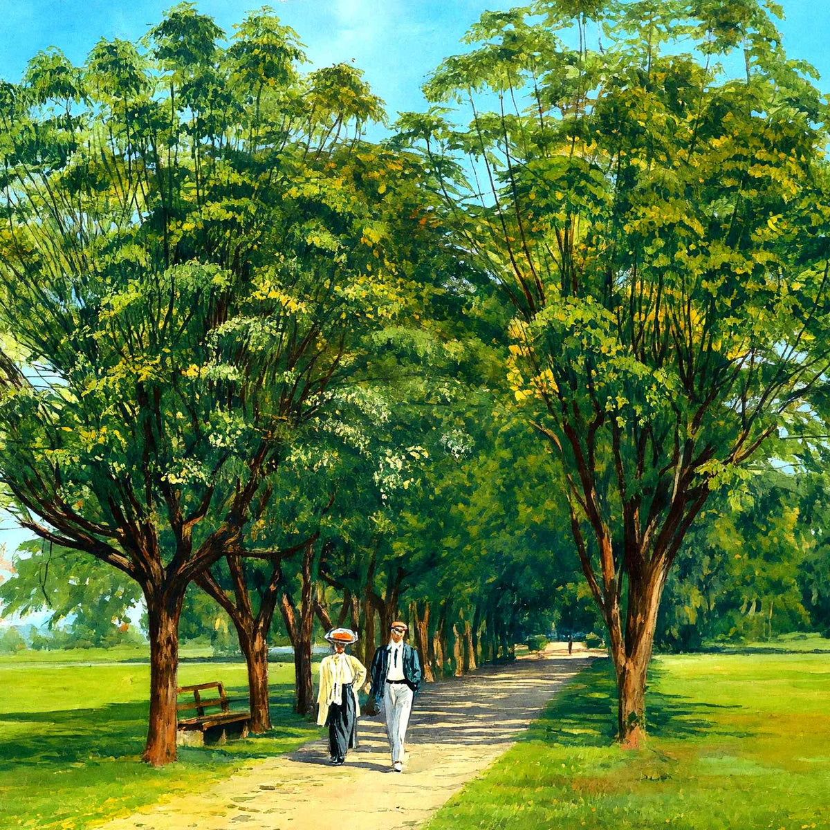 Lovers Lane Audubon Park New Orleans in 1908 Painting Print (7 Sizes)
