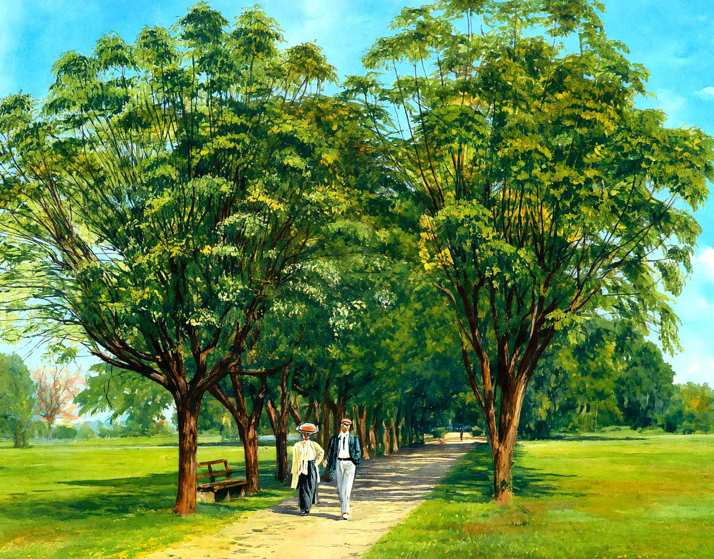 Lovers Lane Audubon Park New Orleans in 1908 Painting Print (7 Sizes)