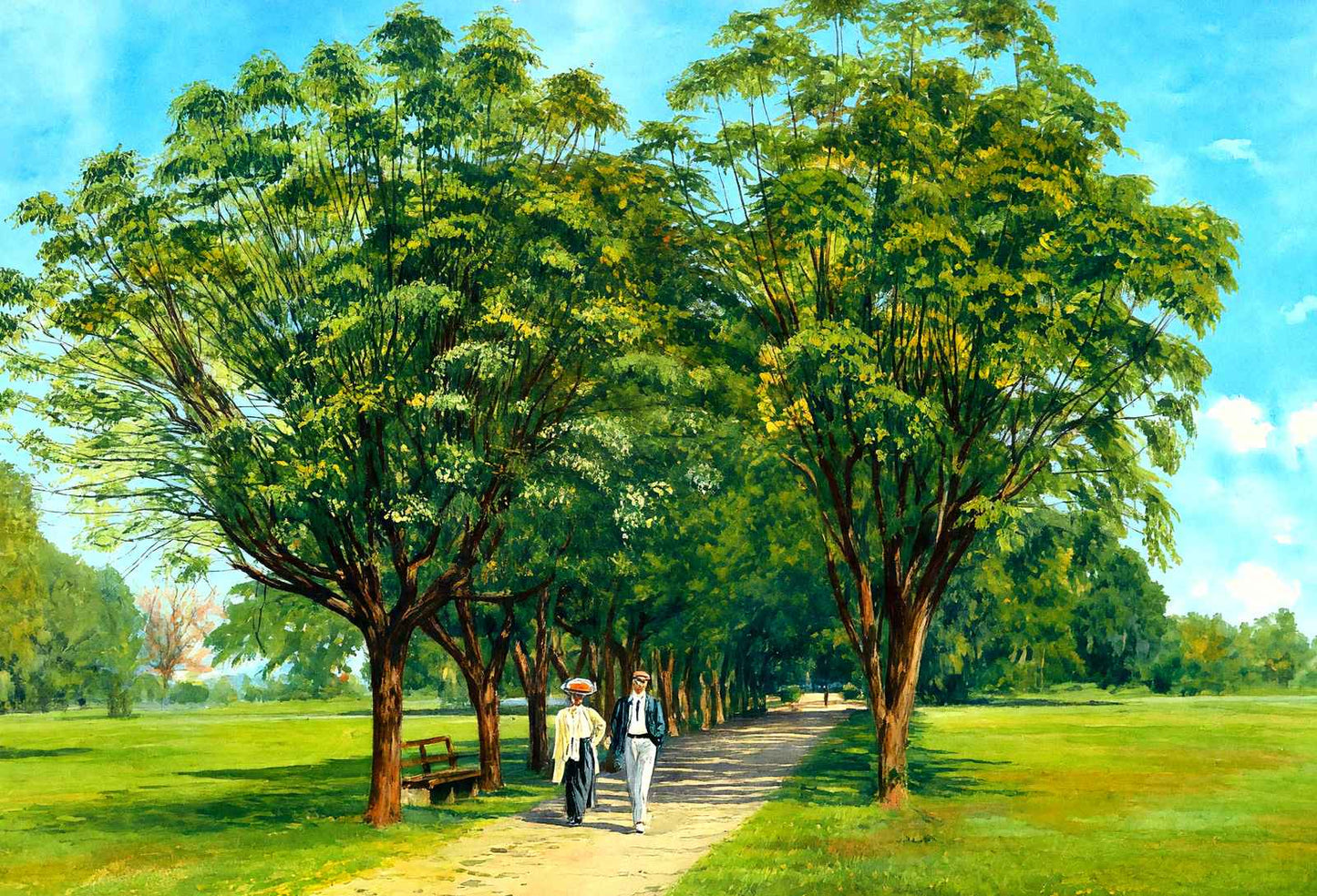 Lovers Lane Audubon Park New Orleans in 1908 Painting Print (7 Sizes)