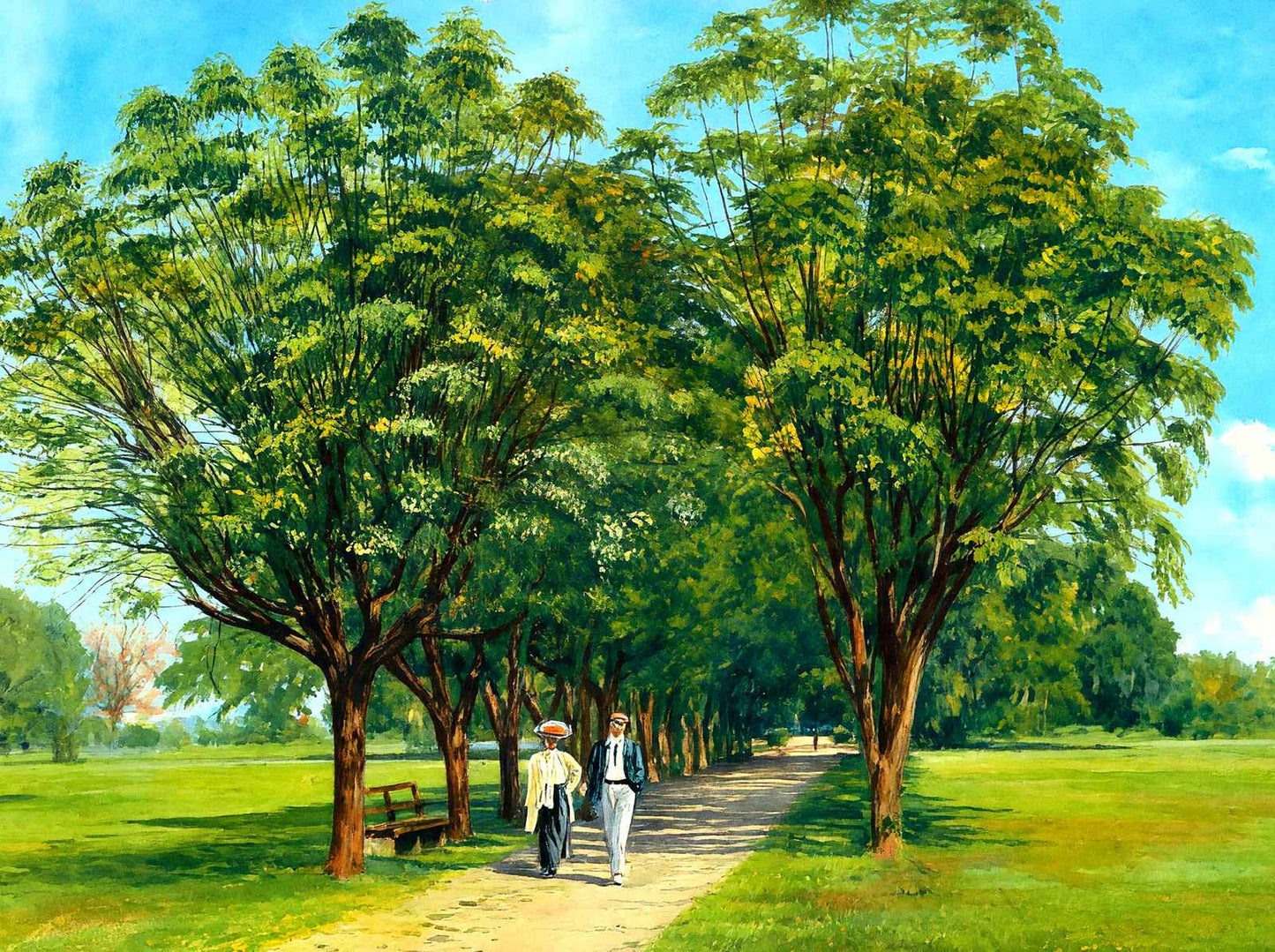 Lovers Lane Audubon Park New Orleans in 1908 Painting Print (7 Sizes)