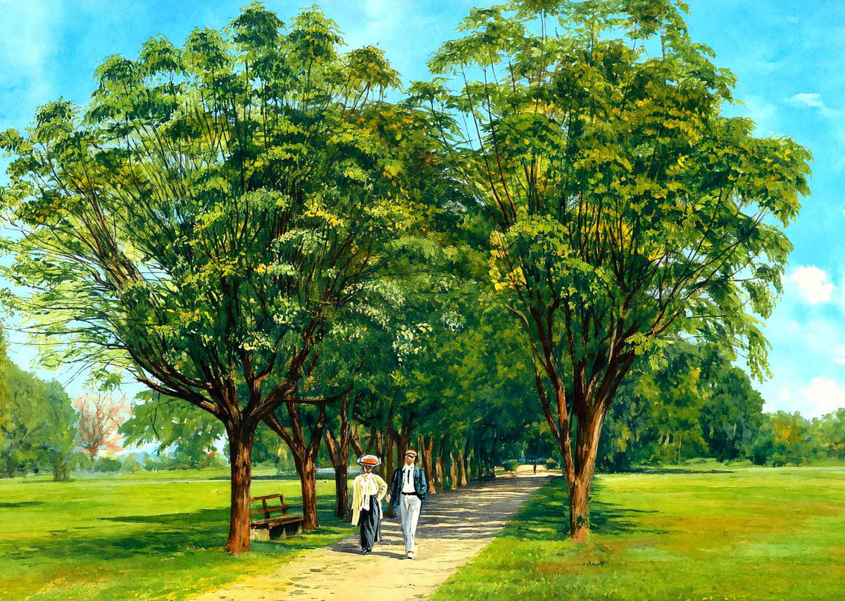 Lovers Lane Audubon Park New Orleans in 1908 Painting Print (7 Sizes)